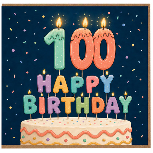 100th Birthday Card, Happy Birthday Cake Candle Design