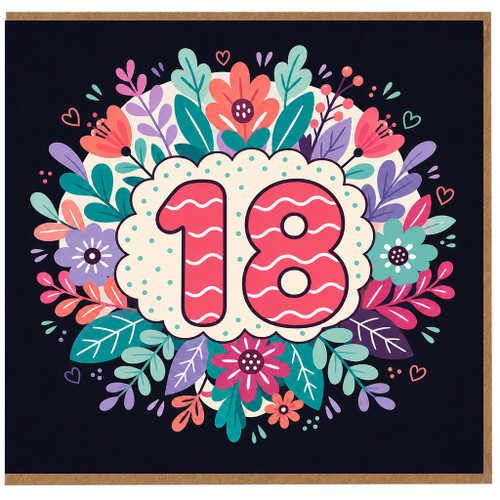 18th Birthday Card, Floral Wreath 18 Birthday Card