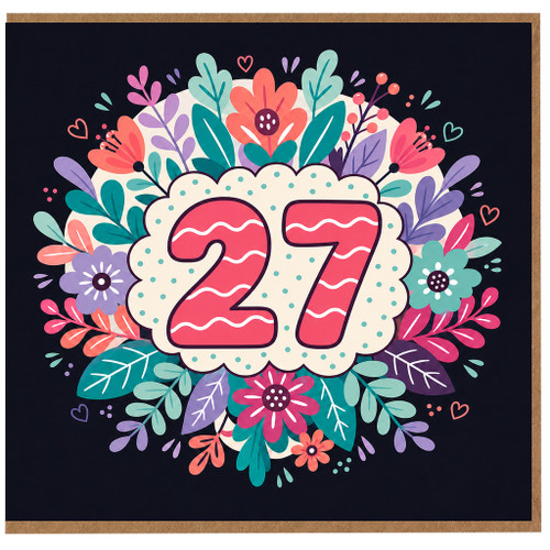 27th Birthday Card, Floral Number 27 Birthday Card