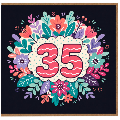 35th Birthday Card, Floral Number 35 Birthday Card
