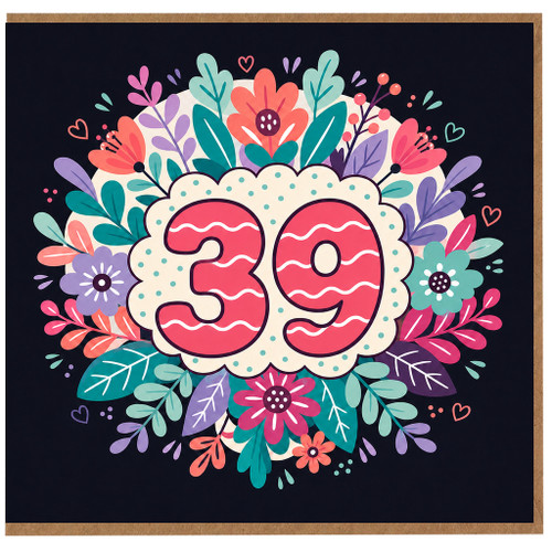 39th Birthday Card, Floral Number 39 Birthday Card