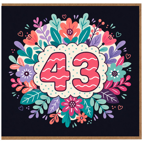 43rd Birthday Card, Colourful Floral Number 43 Card