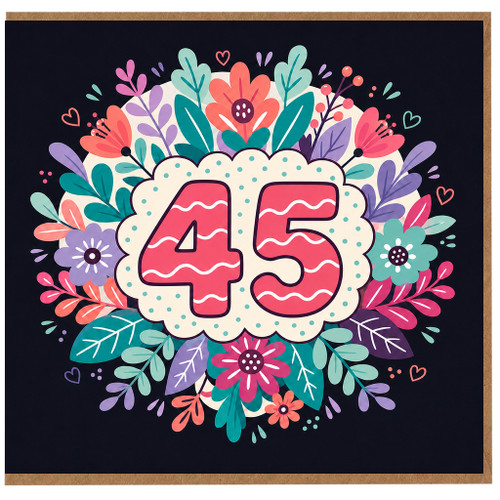 45th Birthday Card, Floral Number 45 Birthday Card