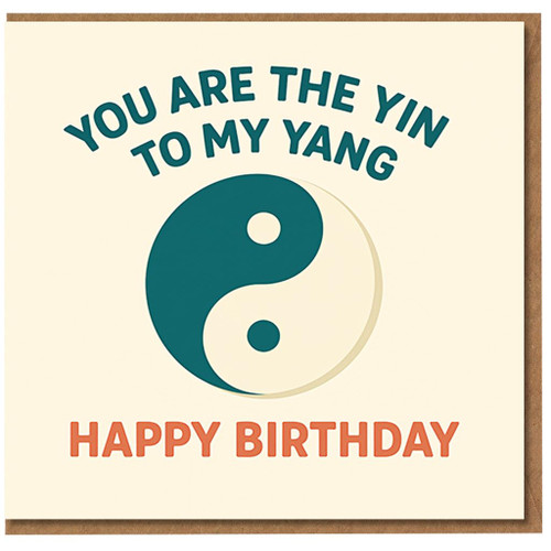 Yin Yang Birthday Card - You Are The Yin To My Yang - Romantic Cute Card for Partner, Boyfriend, Girlfriend or Spouse