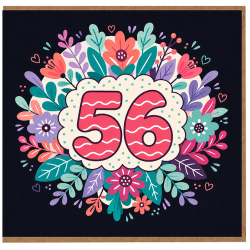 56th Birthday Card, Floral Number 56 Card