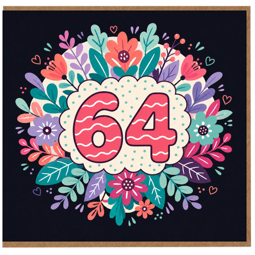 64th Birthday Card, Colourful Floral Age 64 Card