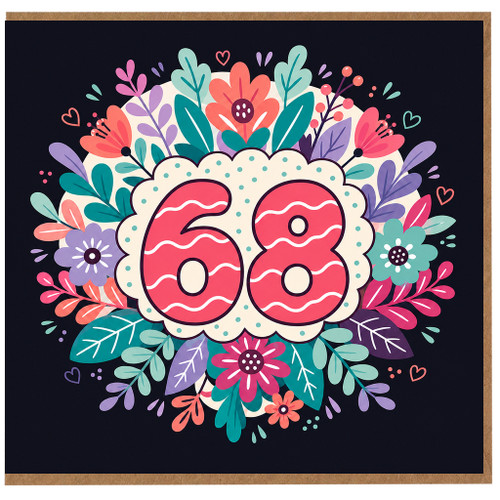 68th Birthday Card, Floral Number 68 Card