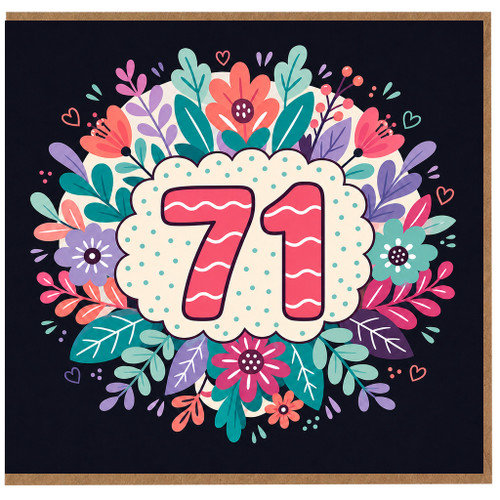 71st Birthday Card, Floral Number 71 Birthday Card