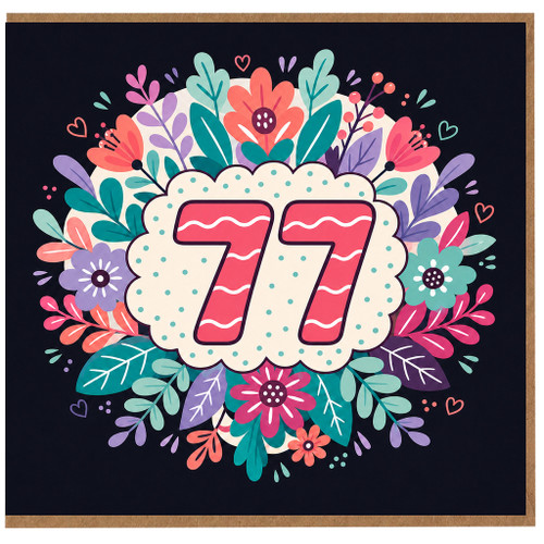 77th Birthday Card, Floral Number 77 Birthday Card