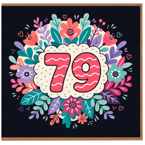 79th Birthday Card, Floral Number 79 Birthday Card