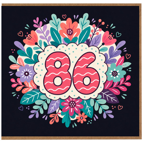 86th Birthday Card, Floral Number 86 Design