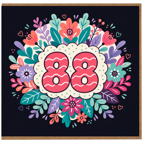 88th Birthday Card, Floral Number 88 Design