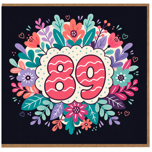 89th Birthday Card, Floral Wreath Design