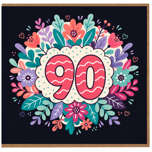 90th Birthday Card, Floral Number 90 Card