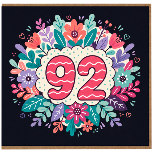 92nd Birthday Card, Floral Age 92 Birthday Card