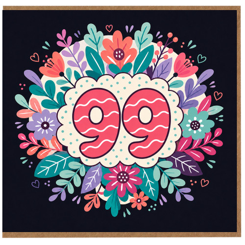 99th Birthday Card, Floral Number 99 Card