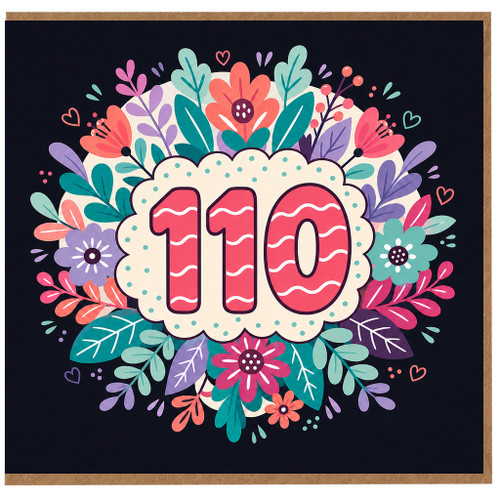 110th Birthday Card, Floral Wreath Design