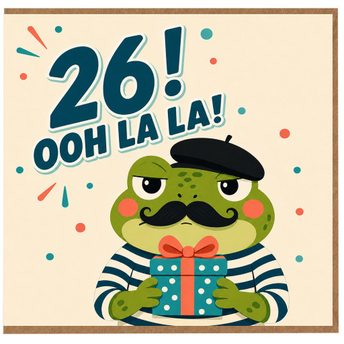 26th Birthday Card, Ooh La La Frog Beret Design