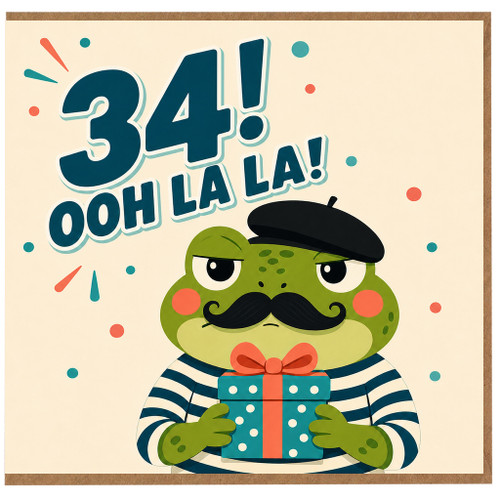 34th Birthday Card, for Him Funny Frog Ooh La La Card