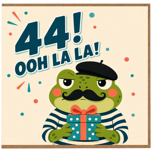 44th Birthday Card, Funny Frog Oh La La Birthday Card