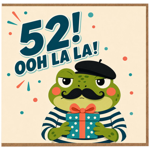 52nd Birthday Card, Funny Ooh La La Frog Card for Him