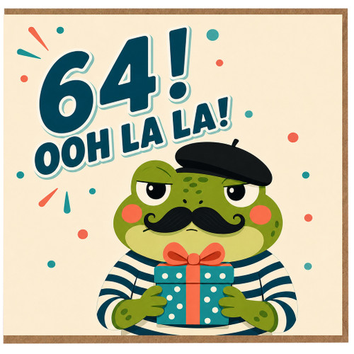 64th Birthday Card, Funny Ooh La La Frog Birthday Card