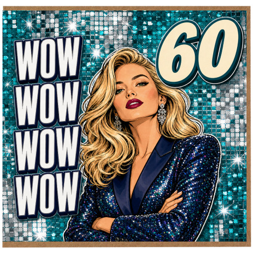 60th Birthday Card, Wow Wow Wow Glamorous Woman Design