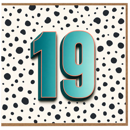 19th Birthday Card, Turquoise Number 19 Polka Dot Design