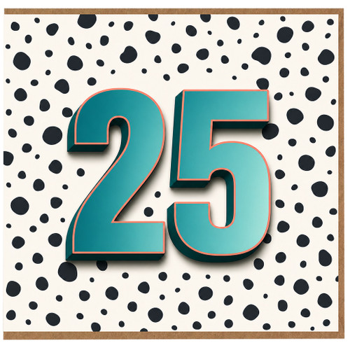 25th Birthday Card, Bold Turquoise 25 Polka Dot Party Card
