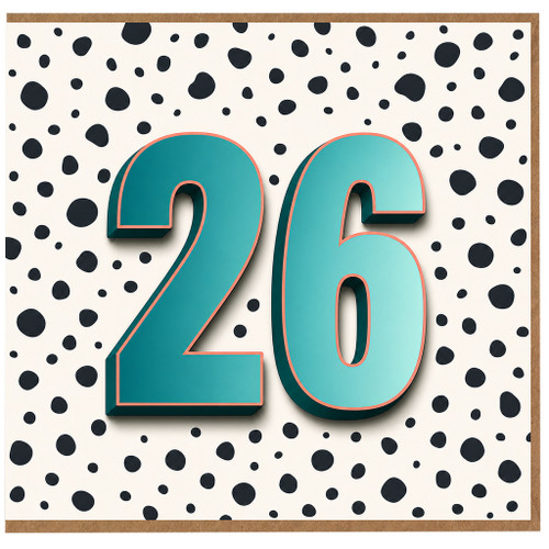 26th Birthday Card, Teal Number 26 Birthday Card