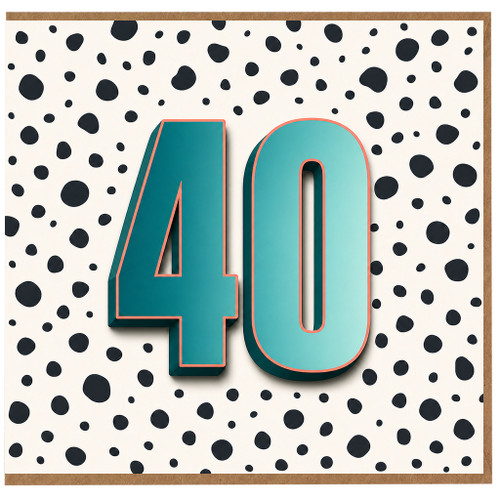 40th Birthday Card, Bold 3D Number 40 Polka Dot Design
