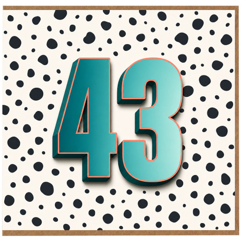 43rd Birthday Card, Bold Teal Number 43 Card