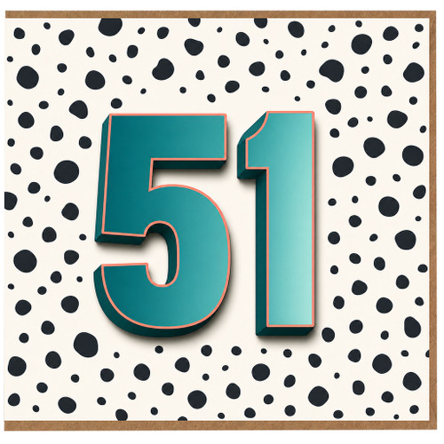 51st Birthday Card, Bold Number 51 Polka Dot Design