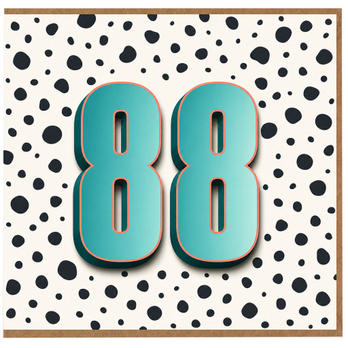 88th Birthday Card, Bold Turquoise 88 Polka Dot Design