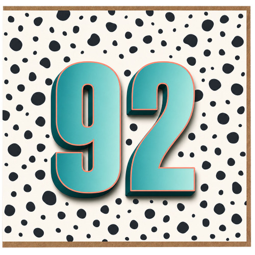 92nd Birthday Card, Dalmatian Style Number 92 Card