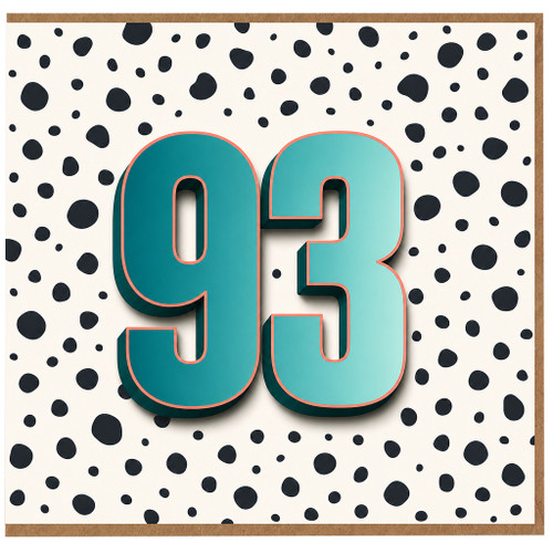 93rd Birthday Card, Bold Teal Number 43 on Spotty Background