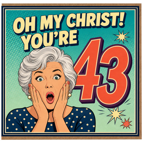 43rd Birthday Card, Funny Retro Shocked Woman Birthday Card
