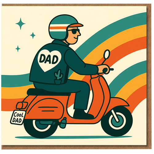 Funny Father's Day Card for Dad - Retro Scooter 'Cool Dad' Illustration - Vintage Style Greeting Card from Son or Daughter