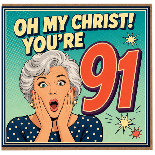 91st Birthday Card, Funny Retro Surprise Birthday Card