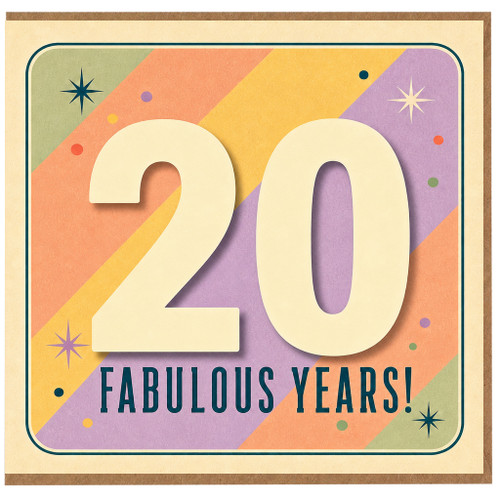 20th Birthday Card, 20 Fabulous Years Retro Pastel Greeting Card