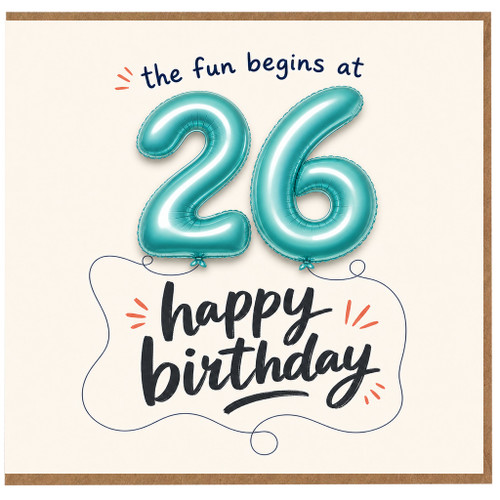 26th Birthday Card, Happy Birthday Balloon Design