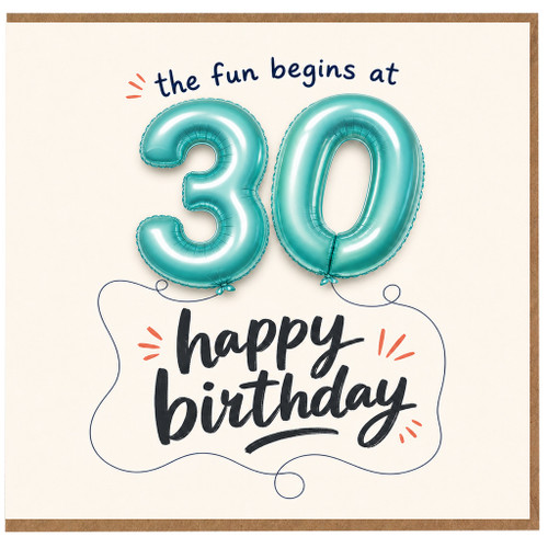30th Birthday Card, The Fun Begins at 30 Happy Birthday Card