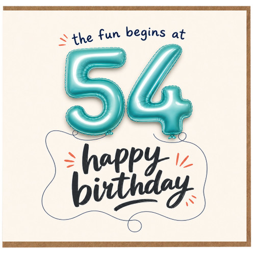 54th Birthday Card, Happy Birthday Balloon Number 54 Card