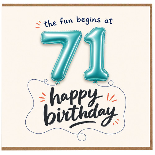 71st Birthday Card, The Fun Begins at 71 Happy Birthday Card