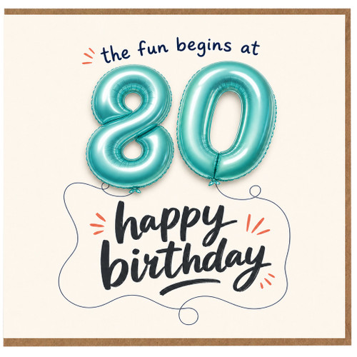 80th Birthday Card, Happy Birthday Balloon Number 80 Card