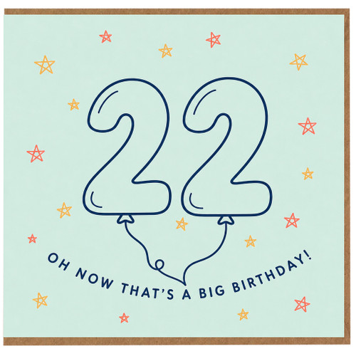 22nd Birthday Card, Big Birthday Balloon Design