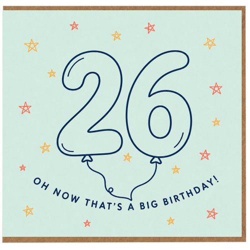 26th Birthday Card, Big Birthday Balloon Number 26 Card
