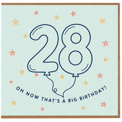 28th Birthday Card, Oh Now That's A Big Birthday Balloon Design