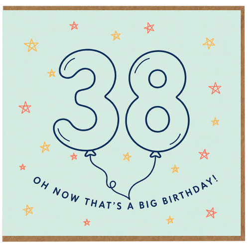 38th Birthday Card, Big Birthday Balloon Number 38 Card