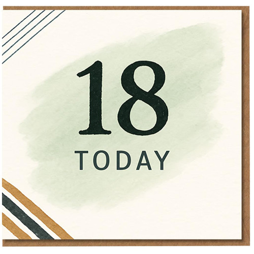 18th Birthday Card - Minimalist Green Brush '18 Today' Design - Modern Simple Greeting Card for 18 Year Old, Unisex